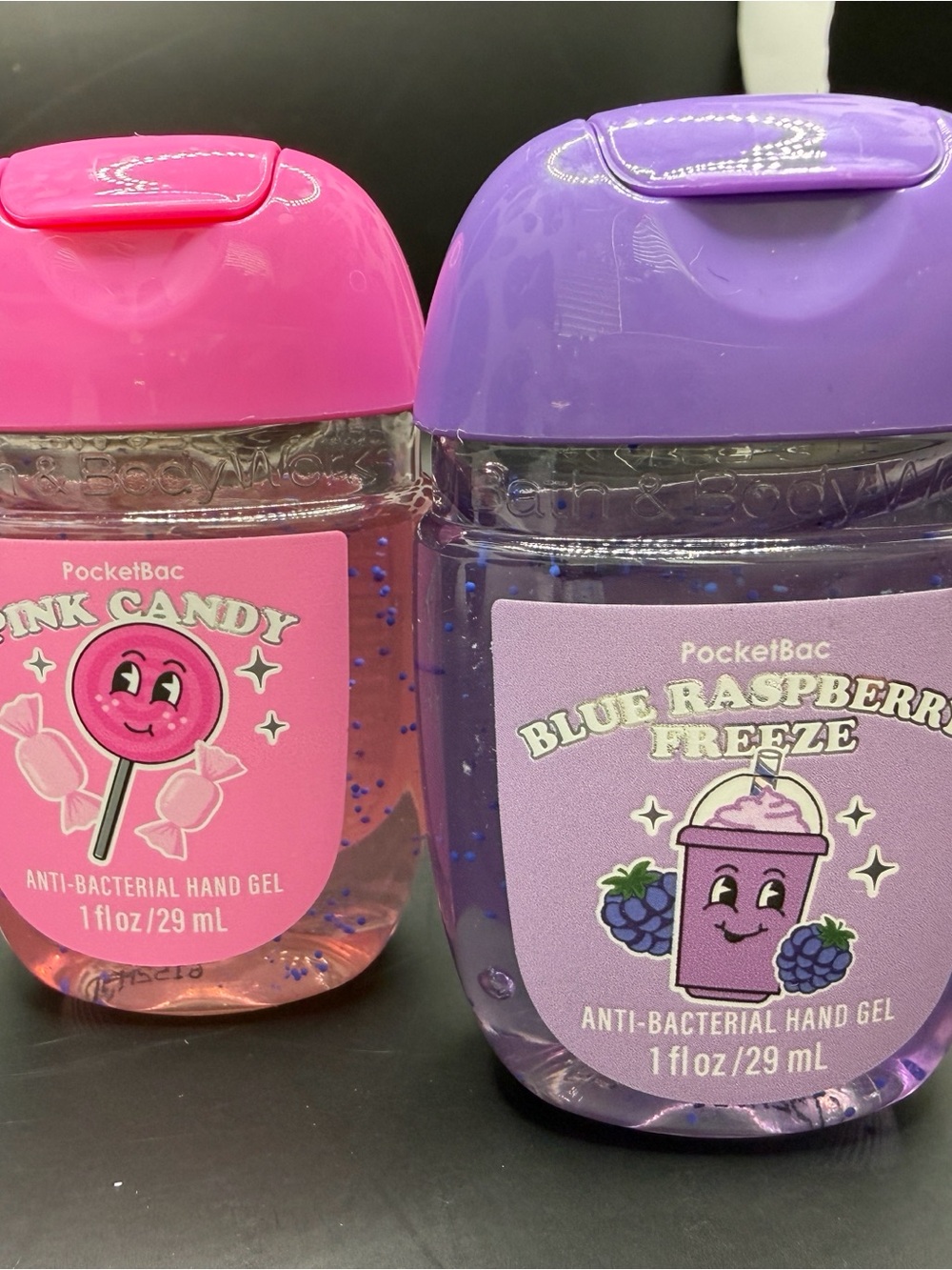 Bath & Body Works Pink Candy & Purple Blue Raspberry Freeze PocketBac Hand Gels